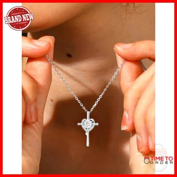 Sterling Silver Moissanite Cross Pendant Necklace, 18 Chain, Religious Gift